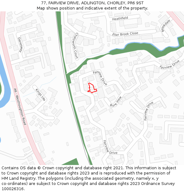 77, FAIRVIEW DRIVE, ADLINGTON, CHORLEY, PR6 9ST: Location map and indicative extent of plot