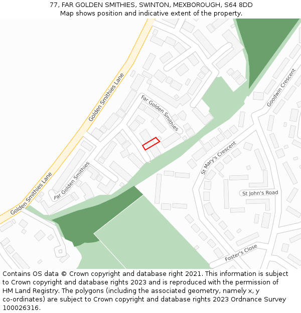 77, FAR GOLDEN SMITHIES, SWINTON, MEXBOROUGH, S64 8DD: Location map and indicative extent of plot