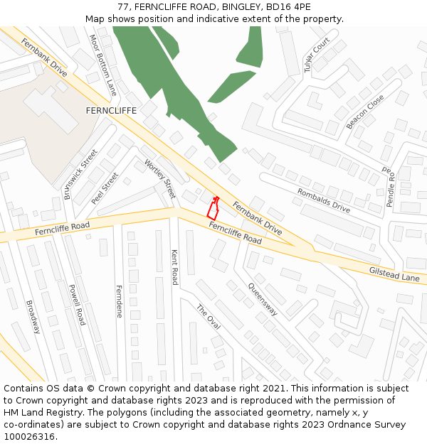 77, FERNCLIFFE ROAD, BINGLEY, BD16 4PE: Location map and indicative extent of plot
