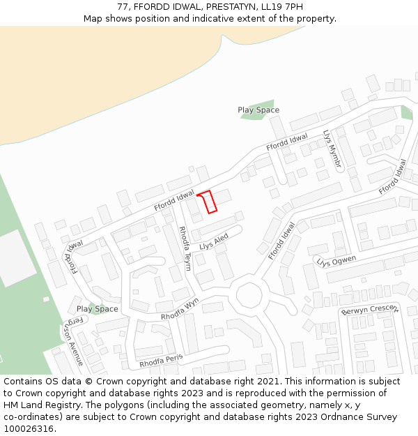 77, FFORDD IDWAL, PRESTATYN, LL19 7PH: Location map and indicative extent of plot