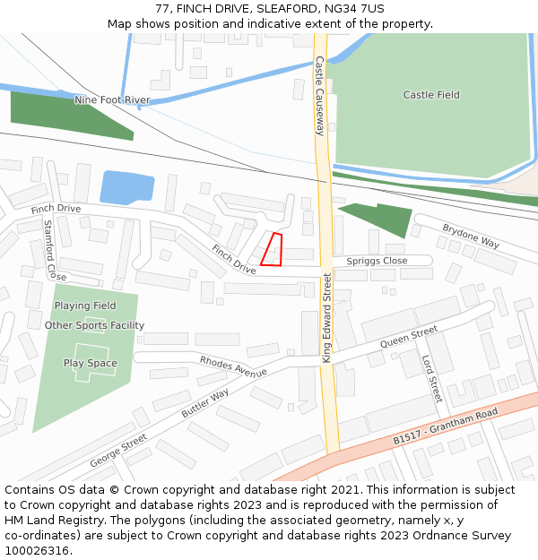 77, FINCH DRIVE, SLEAFORD, NG34 7US: Location map and indicative extent of plot