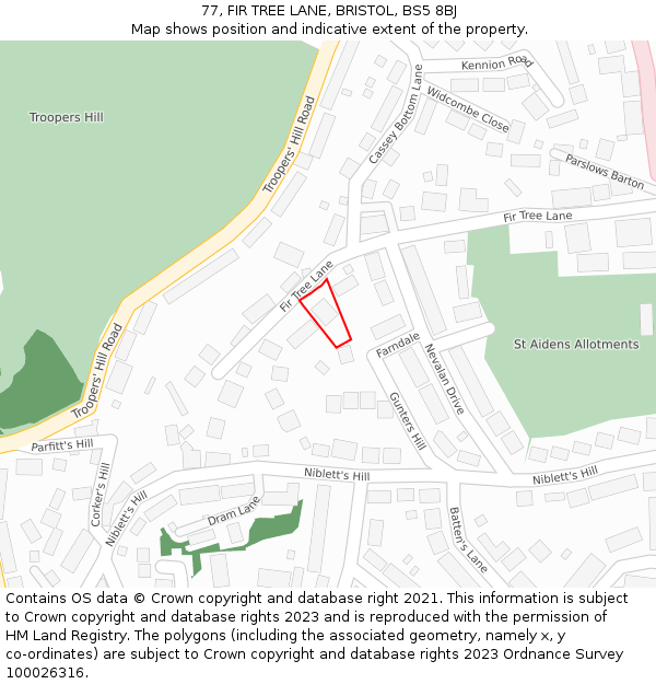 77, FIR TREE LANE, BRISTOL, BS5 8BJ: Location map and indicative extent of plot