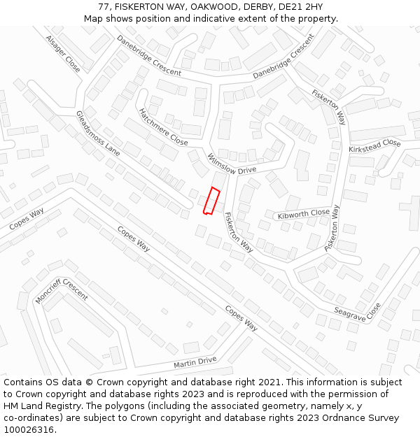 77, FISKERTON WAY, OAKWOOD, DERBY, DE21 2HY: Location map and indicative extent of plot