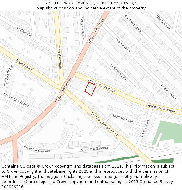 77, FLEETWOOD AVENUE, HERNE BAY, CT6 8QS: Location map and indicative extent of plot