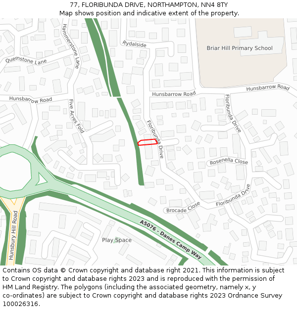 77, FLORIBUNDA DRIVE, NORTHAMPTON, NN4 8TY: Location map and indicative extent of plot