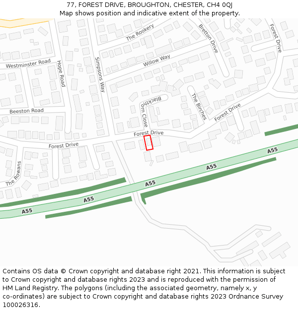 77, FOREST DRIVE, BROUGHTON, CHESTER, CH4 0QJ: Location map and indicative extent of plot