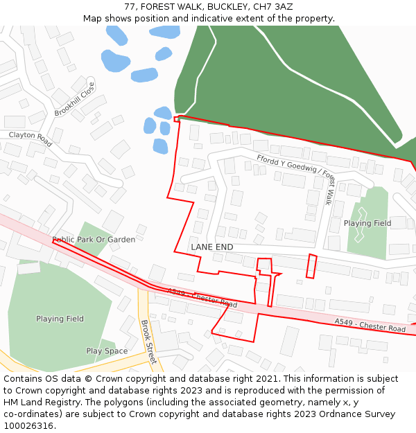 77, FOREST WALK, BUCKLEY, CH7 3AZ: Location map and indicative extent of plot