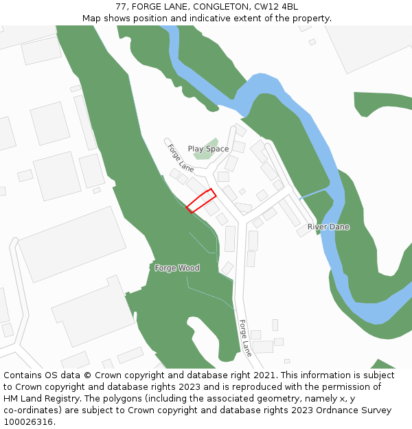 77, FORGE LANE, CONGLETON, CW12 4BL: Location map and indicative extent of plot