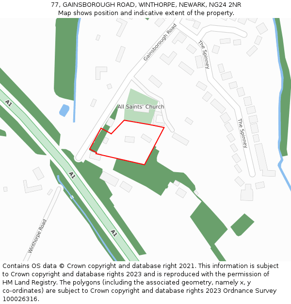 77, GAINSBOROUGH ROAD, WINTHORPE, NEWARK, NG24 2NR: Location map and indicative extent of plot