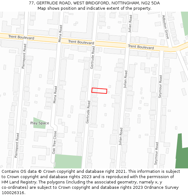 77, GERTRUDE ROAD, WEST BRIDGFORD, NOTTINGHAM, NG2 5DA: Location map and indicative extent of plot