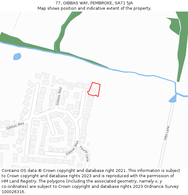 77, GIBBAS WAY, PEMBROKE, SA71 5JA: Location map and indicative extent of plot