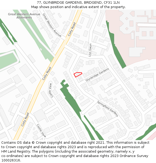 77, GLYNBRIDGE GARDENS, BRIDGEND, CF31 1LN: Location map and indicative extent of plot