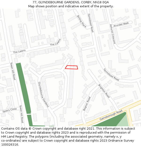 77, GLYNDEBOURNE GARDENS, CORBY, NN18 0QA: Location map and indicative extent of plot