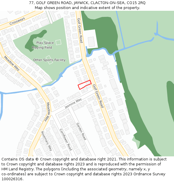 77, GOLF GREEN ROAD, JAYWICK, CLACTON-ON-SEA, CO15 2RQ: Location map and indicative extent of plot