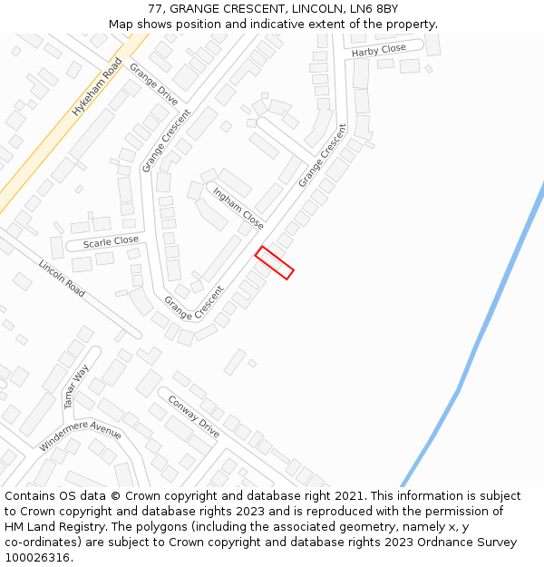 77, GRANGE CRESCENT, LINCOLN, LN6 8BY: Location map and indicative extent of plot