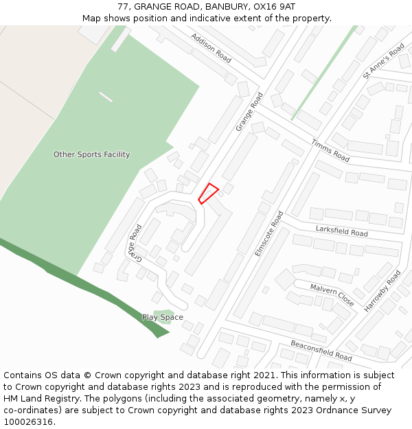 77, GRANGE ROAD, BANBURY, OX16 9AT: Location map and indicative extent of plot