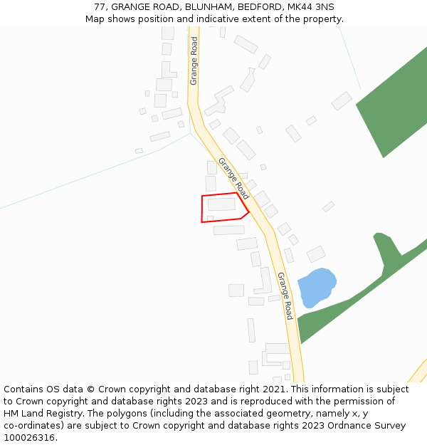 77, GRANGE ROAD, BLUNHAM, BEDFORD, MK44 3NS: Location map and indicative extent of plot