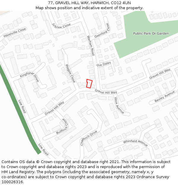 77, GRAVEL HILL WAY, HARWICH, CO12 4UN: Location map and indicative extent of plot