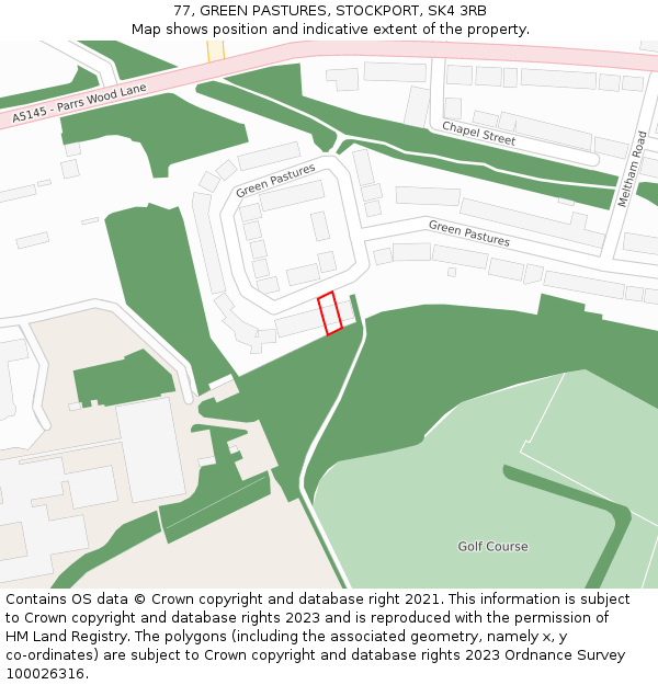 77, GREEN PASTURES, STOCKPORT, SK4 3RB: Location map and indicative extent of plot