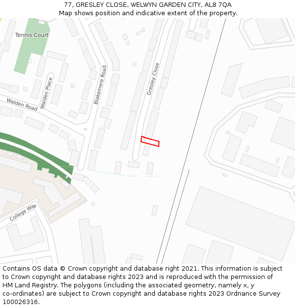 77, GRESLEY CLOSE, WELWYN GARDEN CITY, AL8 7QA: Location map and indicative extent of plot