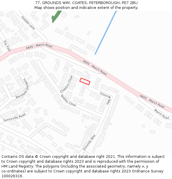 77, GROUNDS WAY, COATES, PETERBOROUGH, PE7 2BU: Location map and indicative extent of plot