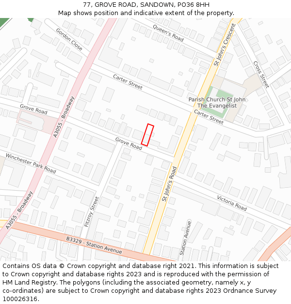 77, GROVE ROAD, SANDOWN, PO36 8HH: Location map and indicative extent of plot