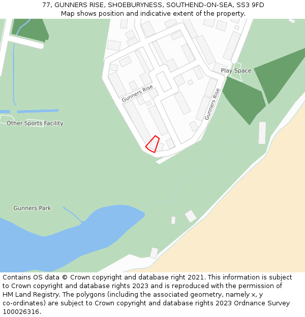 77, GUNNERS RISE, SHOEBURYNESS, SOUTHEND-ON-SEA, SS3 9FD: Location map and indicative extent of plot