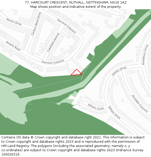 77, HARCOURT CRESCENT, NUTHALL, NOTTINGHAM, NG16 1AZ: Location map and indicative extent of plot
