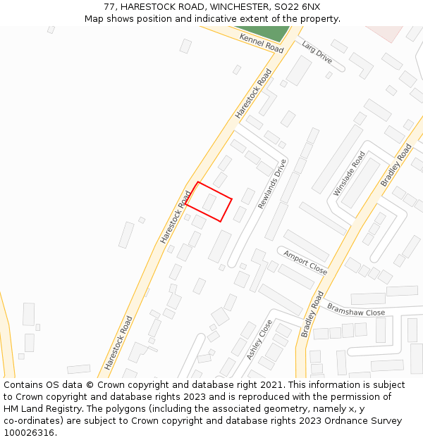 77, HARESTOCK ROAD, WINCHESTER, SO22 6NX: Location map and indicative extent of plot