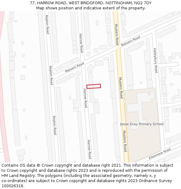 77, HARROW ROAD, WEST BRIDGFORD, NOTTINGHAM, NG2 7DY: Location map and indicative extent of plot