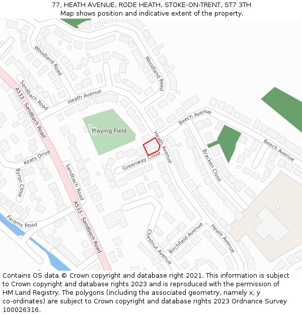 77, HEATH AVENUE, RODE HEATH, STOKE-ON-TRENT, ST7 3TH: Location map and indicative extent of plot