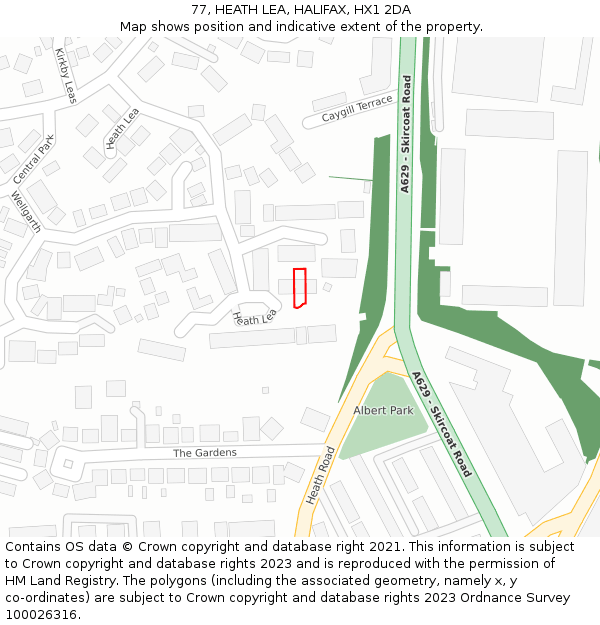 77, HEATH LEA, HALIFAX, HX1 2DA: Location map and indicative extent of plot