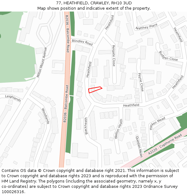 77, HEATHFIELD, CRAWLEY, RH10 3UD: Location map and indicative extent of plot