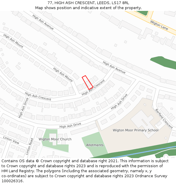 77, HIGH ASH CRESCENT, LEEDS, LS17 8RL: Location map and indicative extent of plot