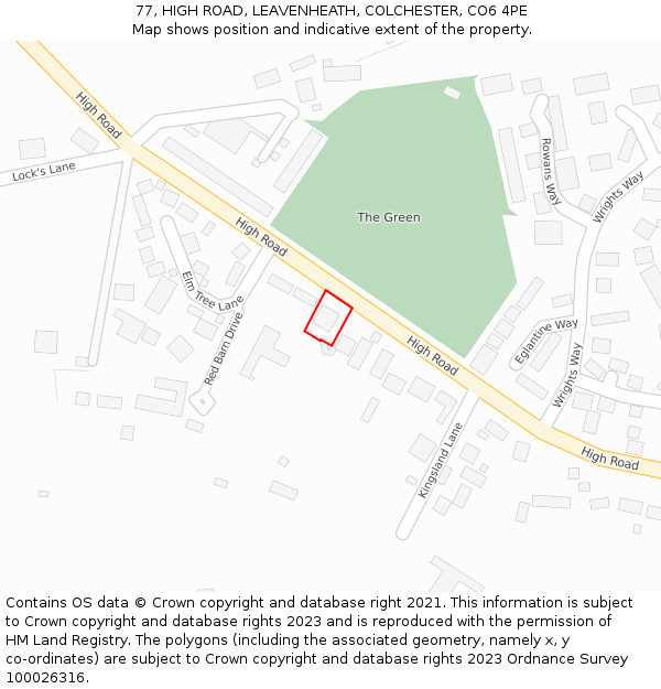 77, HIGH ROAD, LEAVENHEATH, COLCHESTER, CO6 4PE: Location map and indicative extent of plot