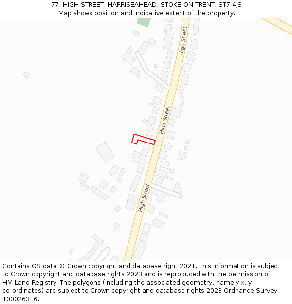 77, HIGH STREET, HARRISEAHEAD, STOKE-ON-TRENT, ST7 4JS: Location map and indicative extent of plot