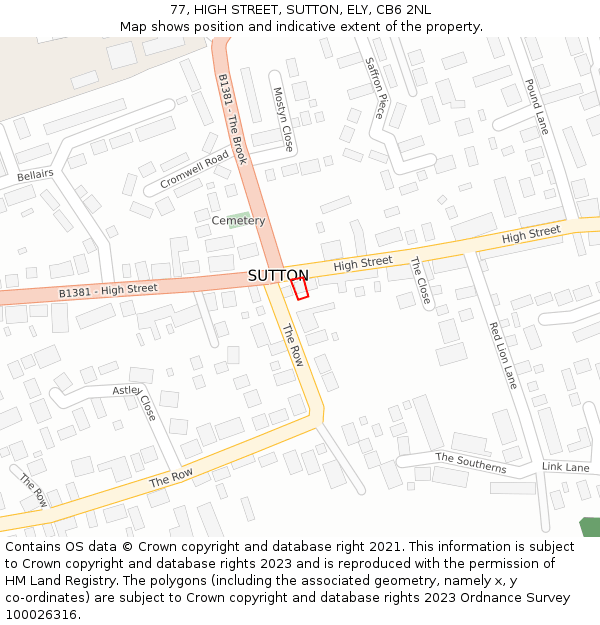 77, HIGH STREET, SUTTON, ELY, CB6 2NL: Location map and indicative extent of plot