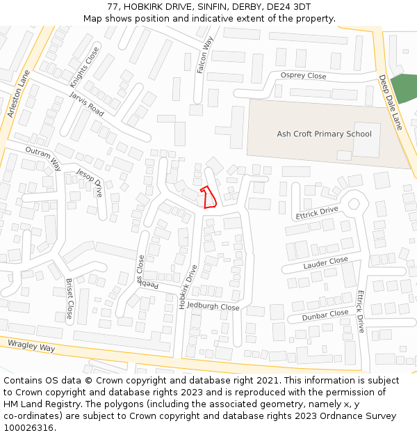 77, HOBKIRK DRIVE, SINFIN, DERBY, DE24 3DT: Location map and indicative extent of plot