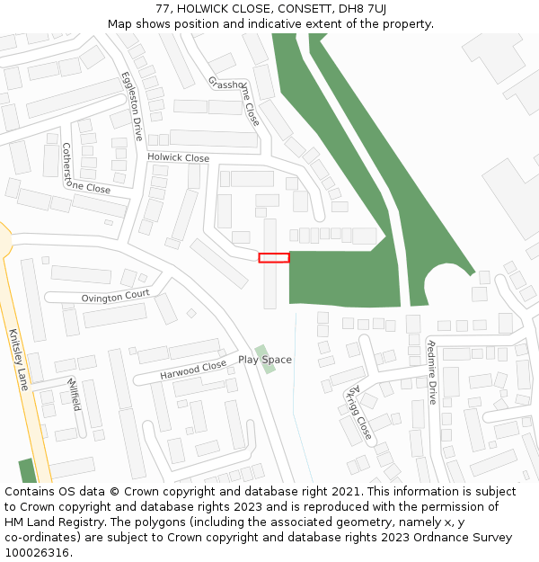 77, HOLWICK CLOSE, CONSETT, DH8 7UJ: Location map and indicative extent of plot