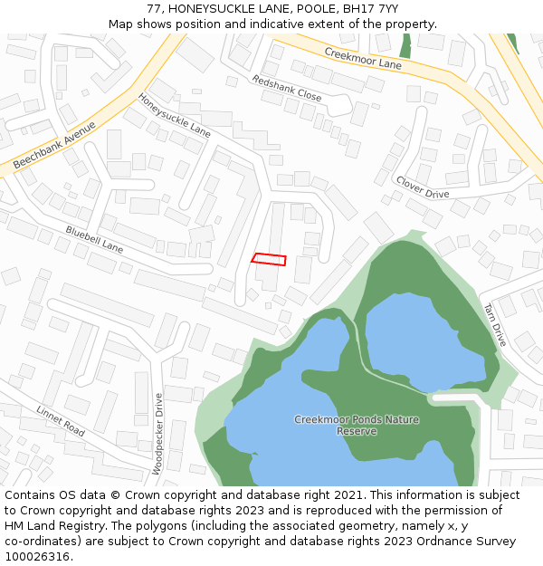 77, HONEYSUCKLE LANE, POOLE, BH17 7YY: Location map and indicative extent of plot
