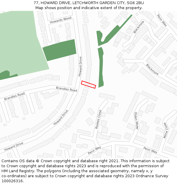 77, HOWARD DRIVE, LETCHWORTH GARDEN CITY, SG6 2BU: Location map and indicative extent of plot