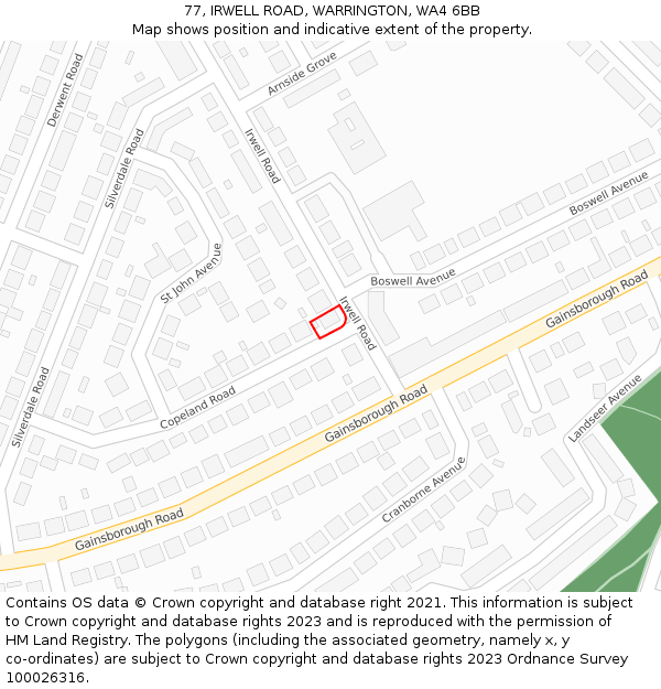 77, IRWELL ROAD, WARRINGTON, WA4 6BB: Location map and indicative extent of plot