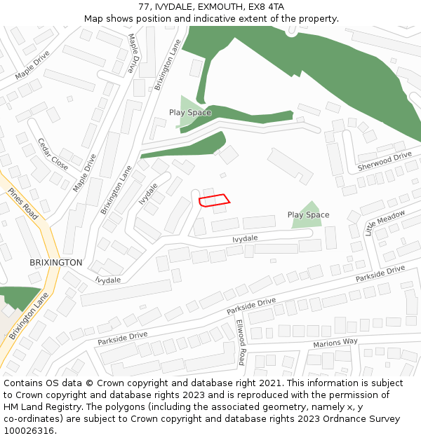 77, IVYDALE, EXMOUTH, EX8 4TA: Location map and indicative extent of plot