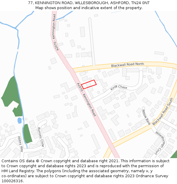 77, KENNINGTON ROAD, WILLESBOROUGH, ASHFORD, TN24 0NT: Location map and indicative extent of plot