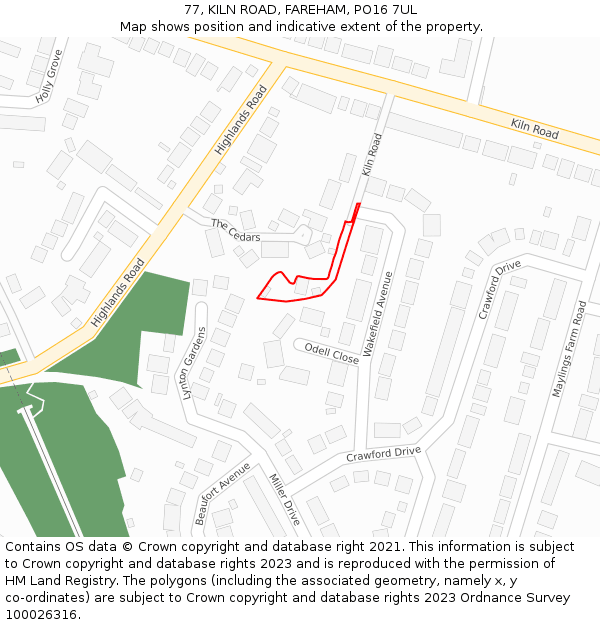 77, KILN ROAD, FAREHAM, PO16 7UL: Location map and indicative extent of plot