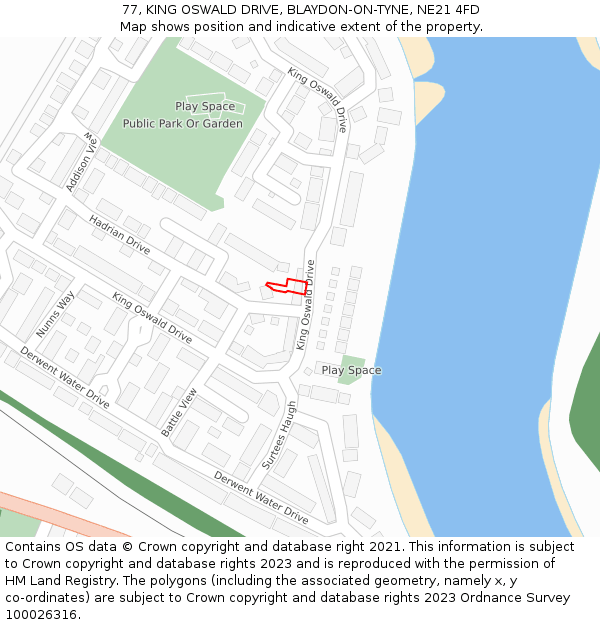 77, KING OSWALD DRIVE, BLAYDON-ON-TYNE, NE21 4FD: Location map and indicative extent of plot