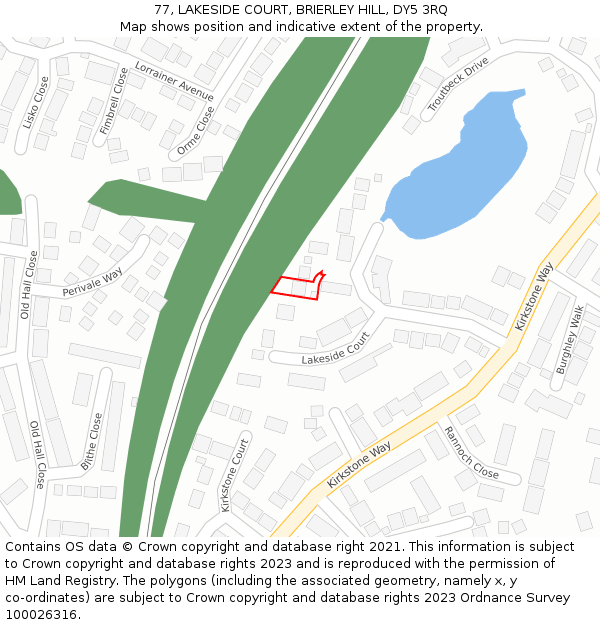 77, LAKESIDE COURT, BRIERLEY HILL, DY5 3RQ: Location map and indicative extent of plot