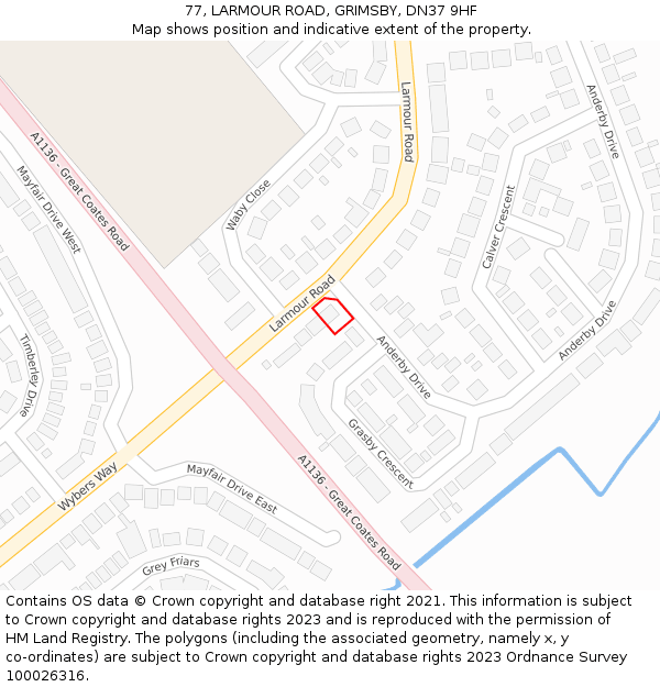 77, LARMOUR ROAD, GRIMSBY, DN37 9HF: Location map and indicative extent of plot