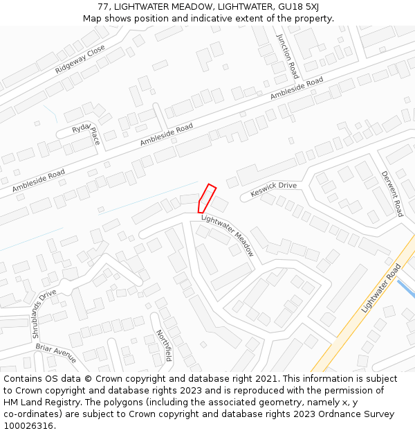 77, LIGHTWATER MEADOW, LIGHTWATER, GU18 5XJ: Location map and indicative extent of plot