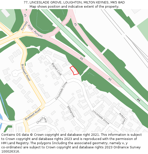 77, LINCESLADE GROVE, LOUGHTON, MILTON KEYNES, MK5 8AD: Location map and indicative extent of plot